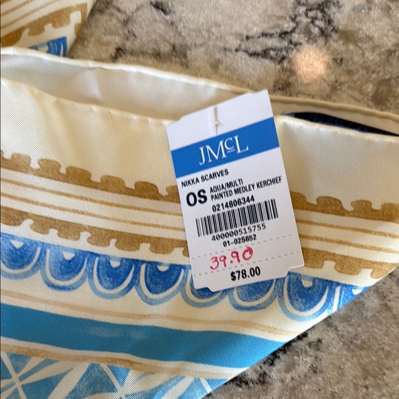Two for one! NWT J. McLaughlin sz L Cream Shirt with NWT Blue and tan Scarf - Picture 5 of 6